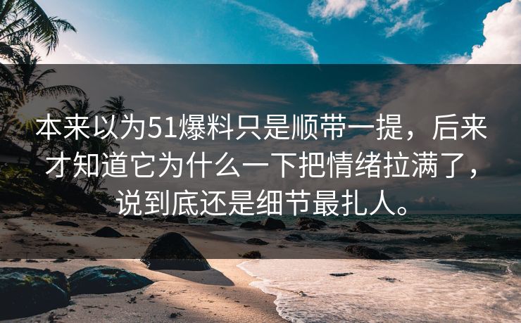 本来以为51爆料只是顺带一提，后来才知道它为什么一下把情绪拉满了，说到底还是细节最扎人。