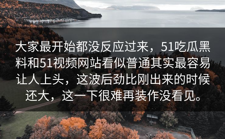 大家最开始都没反应过来，51吃瓜黑料和51视频网站看似普通其实最容易让人上头，这波后劲比刚出来的时候还大，这一下很难再装作没看见。