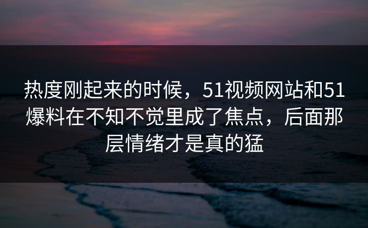 热度刚起来的时候，51视频网站和51爆料在不知不觉里成了焦点，后面那层情绪才是真的猛