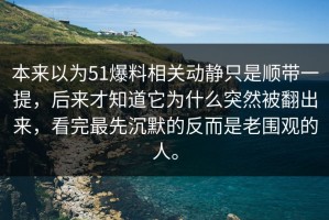 本来以为51爆料相关动静只是顺带一提，后来才知道它为什么突然被翻出来，看完最先沉默的反而是老围观的人。