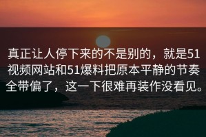 真正让人停下来的不是别的，就是51视频网站和51爆料把原本平静的节奏全带偏了，这一下很难再装作没看见。