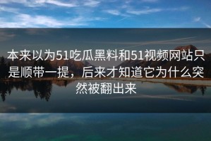 本来以为51吃瓜黑料和51视频网站只是顺带一提，后来才知道它为什么突然被翻出来