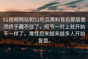 51视频网站和51吃瓜黑料背后那层意思终于藏不住了，细节一对上就开始不一样了，难怪后来越来越多人开始复盘。