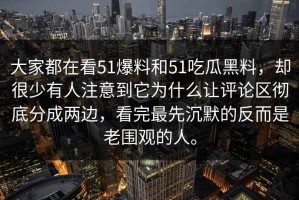 大家都在看51爆料和51吃瓜黑料，却很少有人注意到它为什么让评论区彻底分成两边，看完最先沉默的反而是老围观的人。