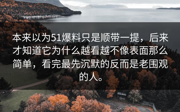 本来以为51爆料只是顺带一提，后来才知道它为什么越看越不像表面那么简单，看完最先沉默的反而是老围观的人。